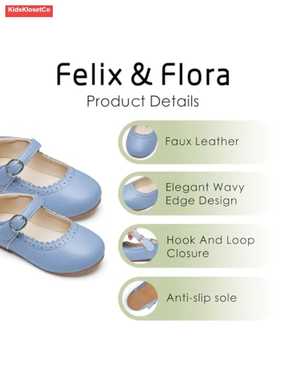 Toddler Girls Dress Flats Mary Jane Shoes Faux Leather Hook & Loop Party Wedding